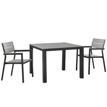 Maine 3 Piece Outdoor Patio Dining Set, Brown Grey Steel