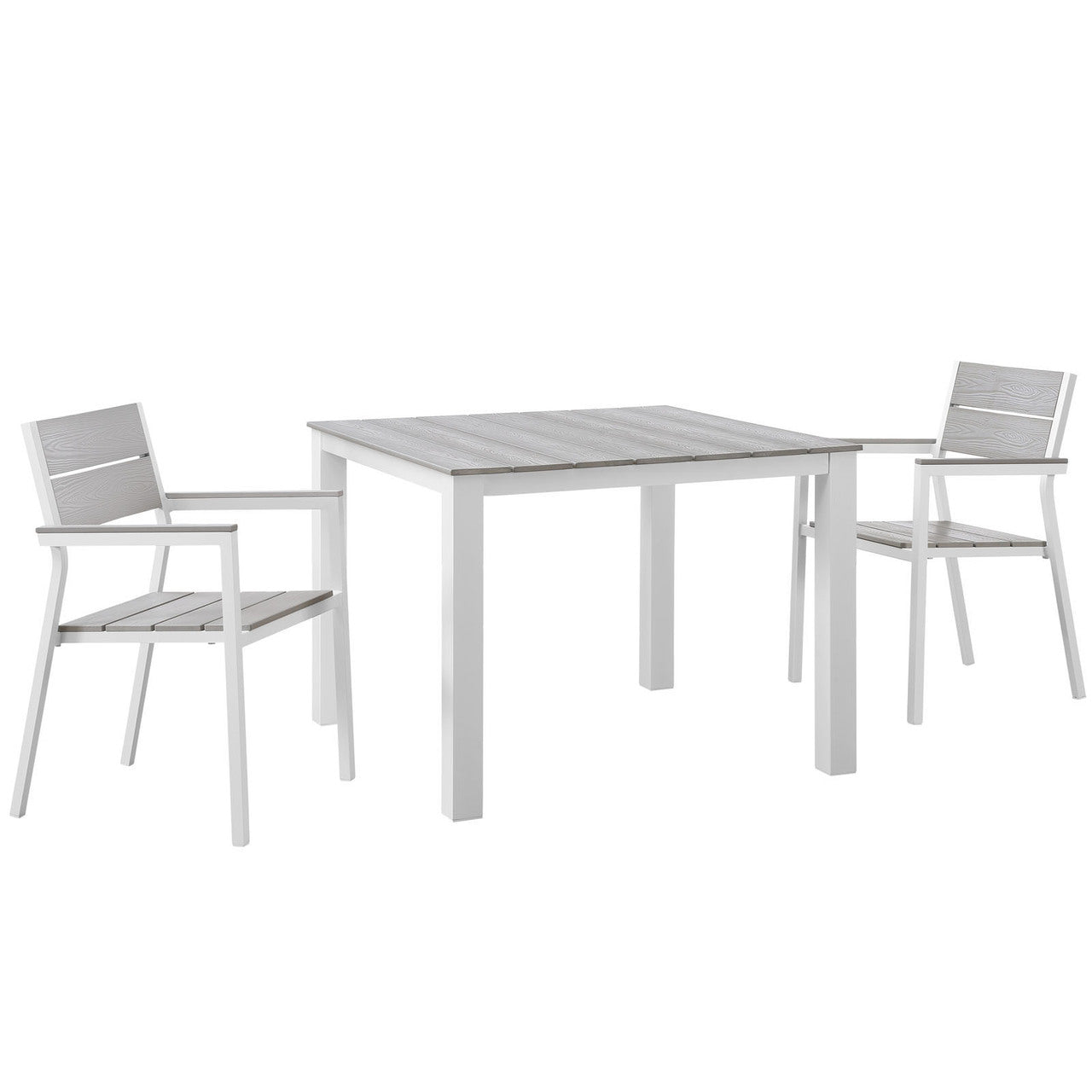 Maine 3 Piece Outdoor Patio Dining Set, White Light Grey Steel