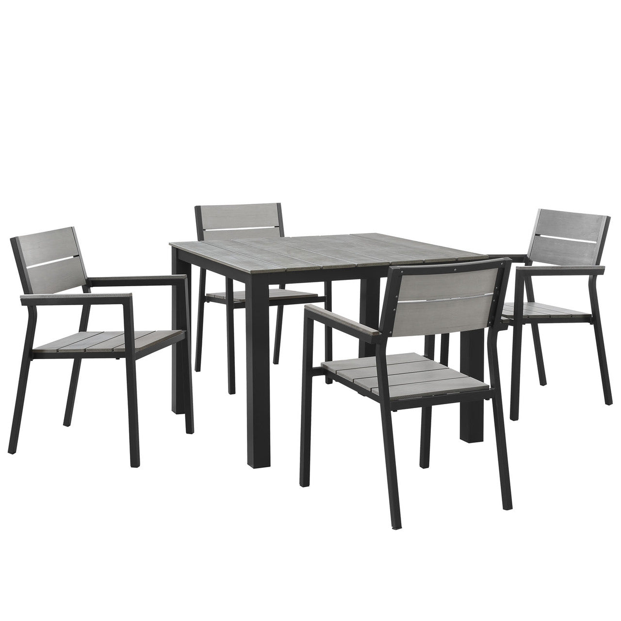 Maine Five PCS Outdoor Patio Dining Set, Grey, Poly Lumber, Aluminum