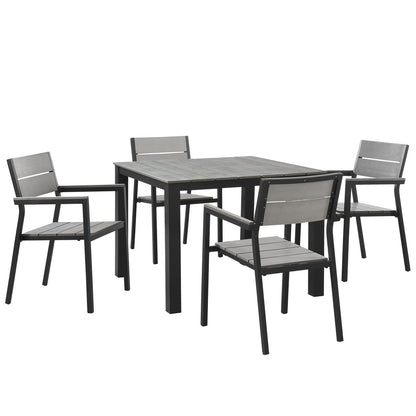 Maine Five PCS Outdoor Patio Dining Set, Grey, Poly Lumber, Aluminum