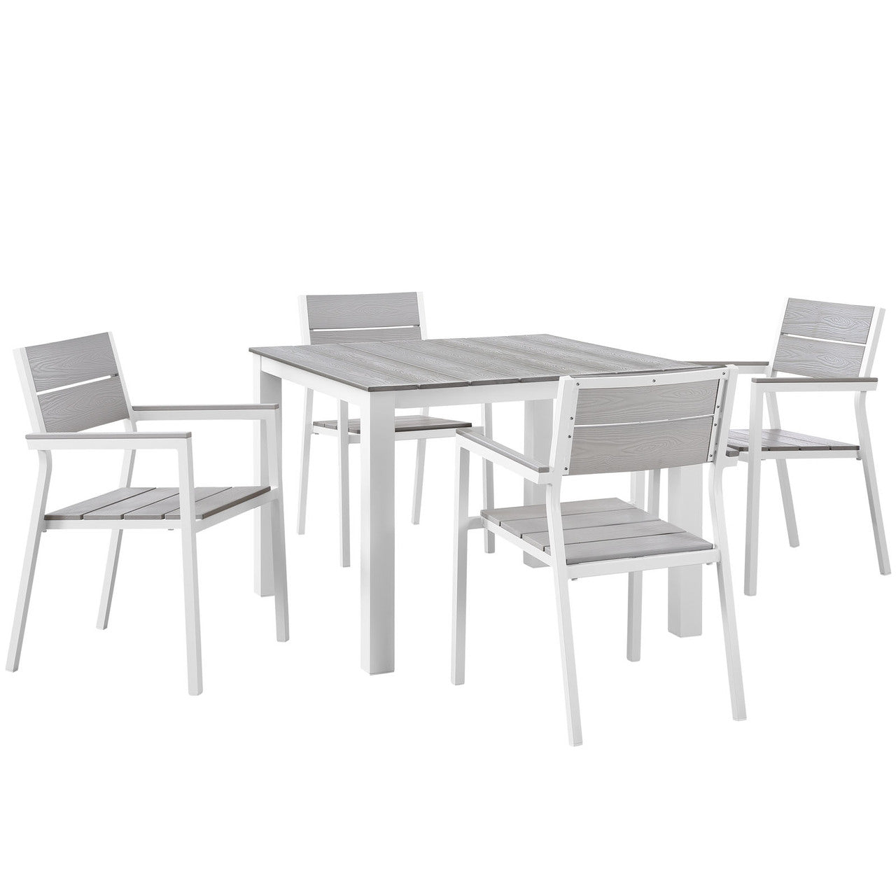 Maine Five PCS Outdoor Patio Dining Set, Grey, Aluminum, Poly Lumber