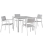 Maine Five PCS Outdoor Patio Dining Set, Grey, Aluminum, Poly Lumber