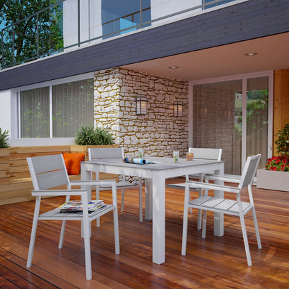 Maine Five PCS Outdoor Patio Dining Set, Grey, Aluminum, Poly Lumber