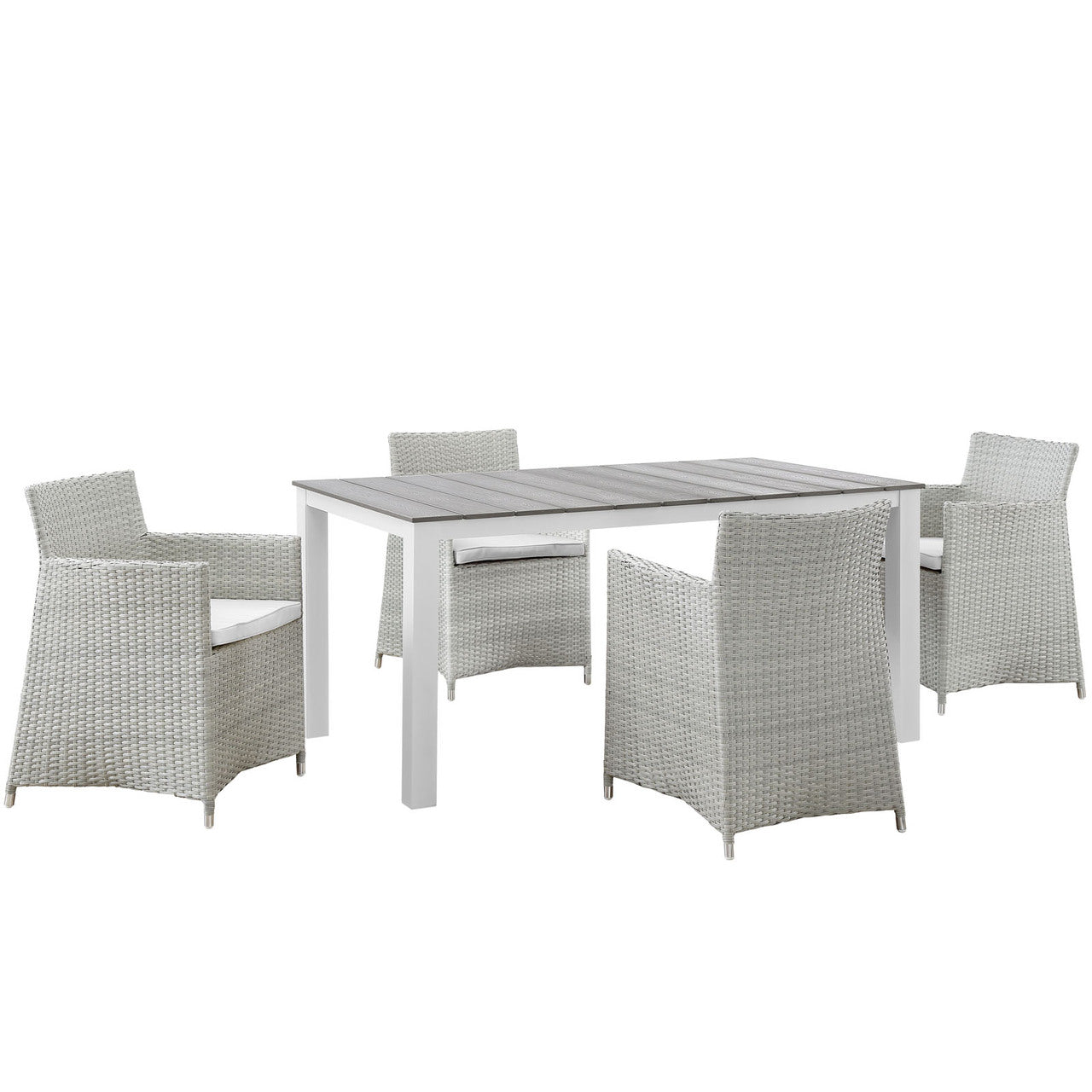 Junction Five PCS Outdoor Patio Dining Set, White, Synthetic Rattan, Fabric