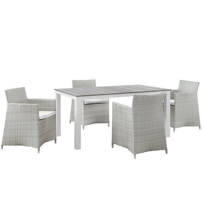 Junction Five PCS Outdoor Patio Dining Set, White, Synthetic Rattan, Fabric