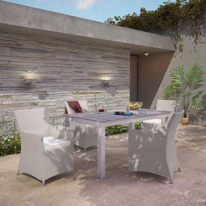 Junction Five PCS Outdoor Patio Dining Set, White, Synthetic Rattan, Fabric