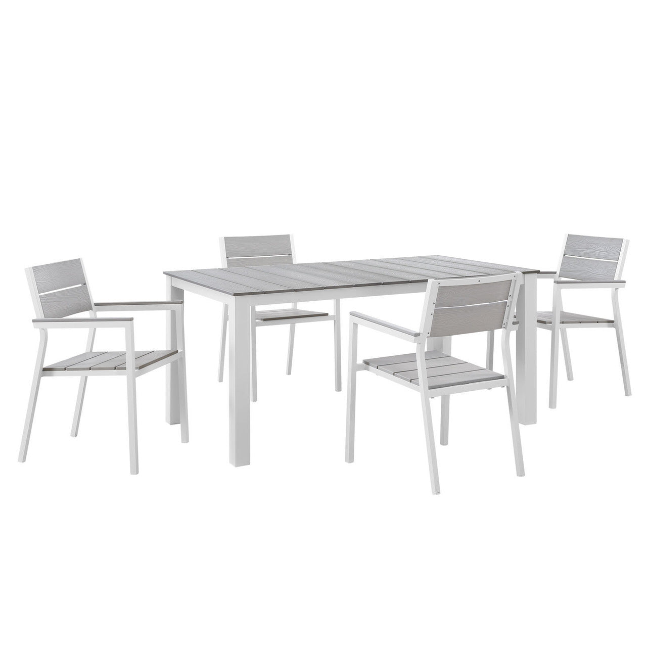 Maine 5 Piece Outdoor Patio Dining Set, White Light Grey Steel