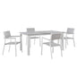 Maine 5 Piece Outdoor Patio Dining Set, White Light Grey Steel