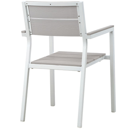 Maine 5 Piece Outdoor Patio Dining Set, White Light Grey Steel