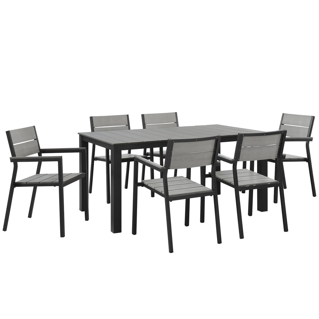 Maine 7 Piece Outdoor Patio Dining Set, Brown Grey Steel