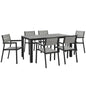 Maine 7 Piece Outdoor Patio Dining Set, Brown Grey Steel