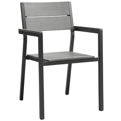 Maine 7 Piece Outdoor Patio Dining Set, Brown Grey Steel