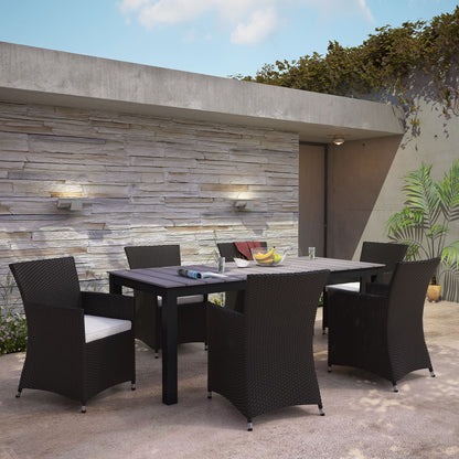 Junction 7 Piece Outdoor Patio Dining Set, Brown White, Plastic