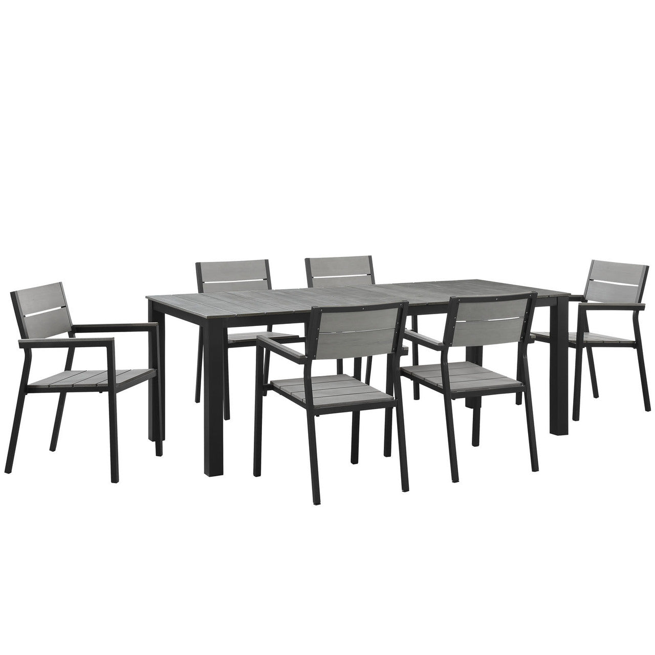 Maine 7 Piece Outdoor Patio Dining Set, Brown Grey, Steel