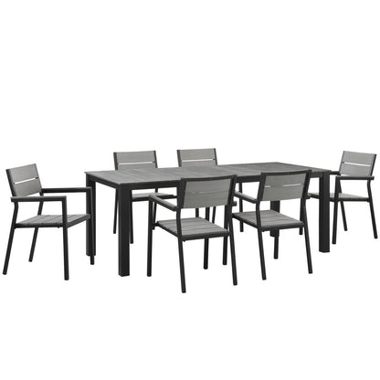 Maine 7 Piece Outdoor Patio Dining Set, Brown Grey, Steel