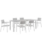 Maine 7 Piece Outdoor Patio Dining Set, White Light Grey, Steel