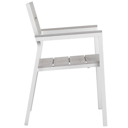 Maine 7 Piece Outdoor Patio Dining Set, White Light Grey, Steel