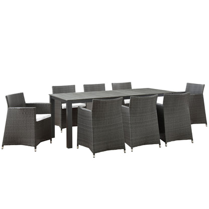 Junction 9 Piece Outdoor Patio Dining Set, Brown White Plastic