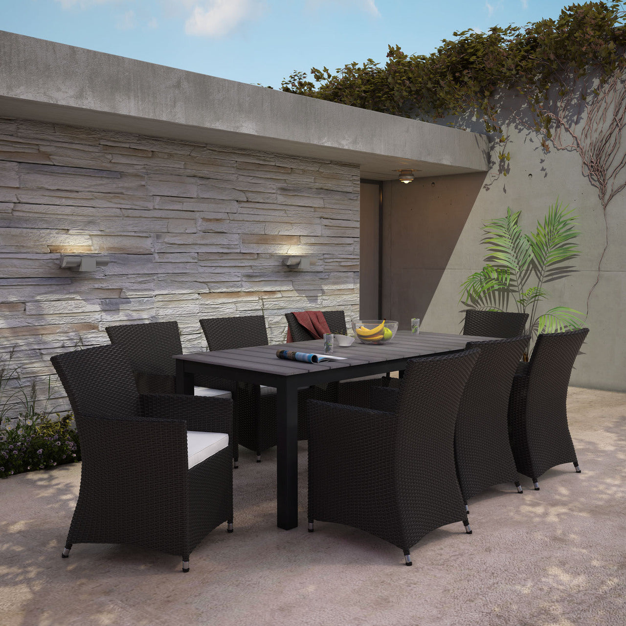 Junction 9 Piece Outdoor Patio Dining Set, Brown White Plastic