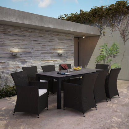 Junction 9 Piece Outdoor Patio Dining Set, Brown White Plastic