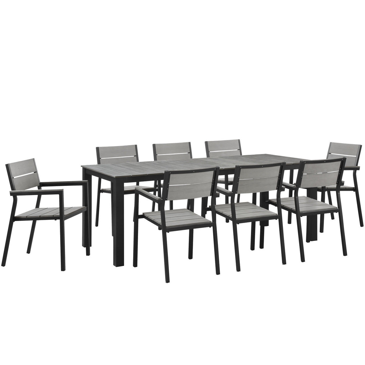Maine 9 Piece Outdoor Patio Dining Set, Brown Grey Steel