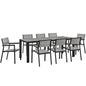 Maine 9 Piece Outdoor Patio Dining Set, Brown Grey Steel