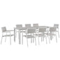 Maine 9 Piece Outdoor Patio Dining Set, White Light Grey Steel