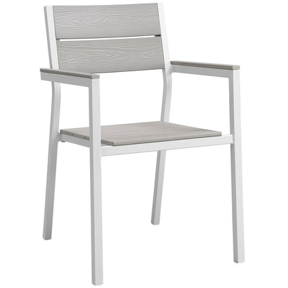 Maine 9 Piece Outdoor Patio Dining Set, White Light Grey Steel
