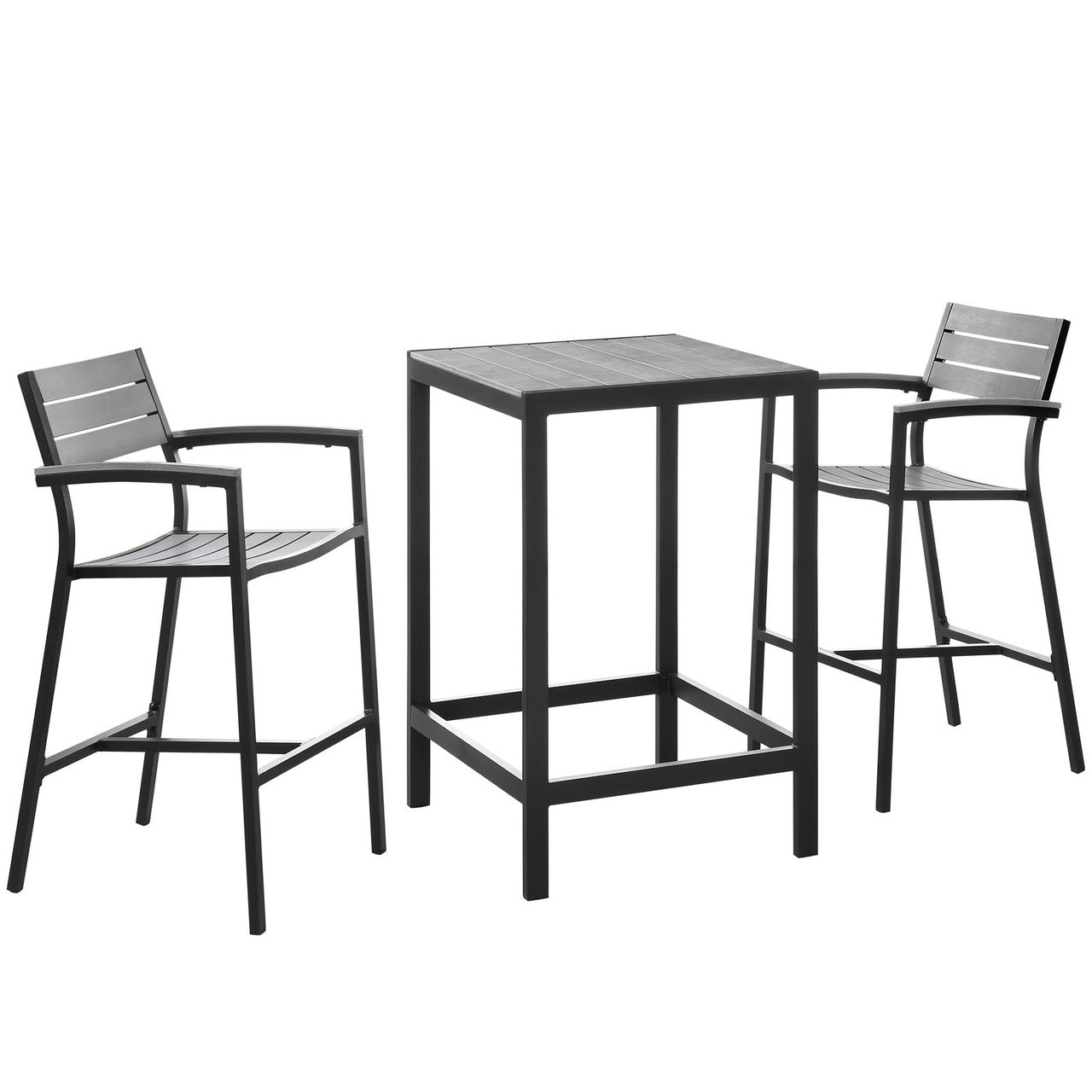 Maine 3 Piece Outdoor Patio Dining Set, Brown Grey, Steel