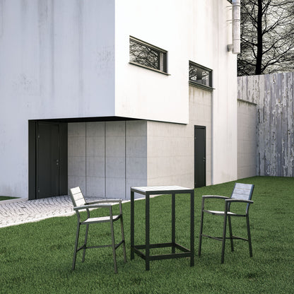 Maine 3 Piece Outdoor Patio Dining Set, Brown Grey, Steel