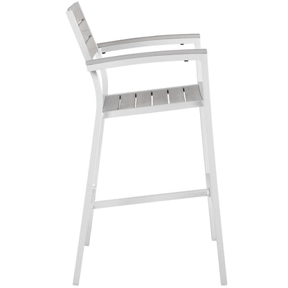 Maine 3 Piece Outdoor Patio Dining Set, White Light Grey, Steel
