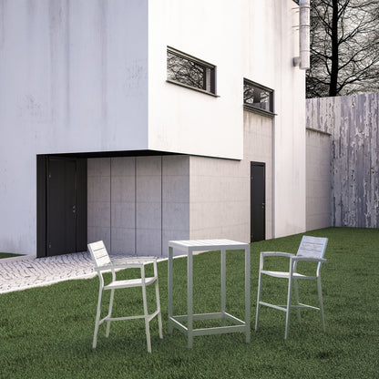 Maine 3 Piece Outdoor Patio Dining Set, White Light Grey, Steel