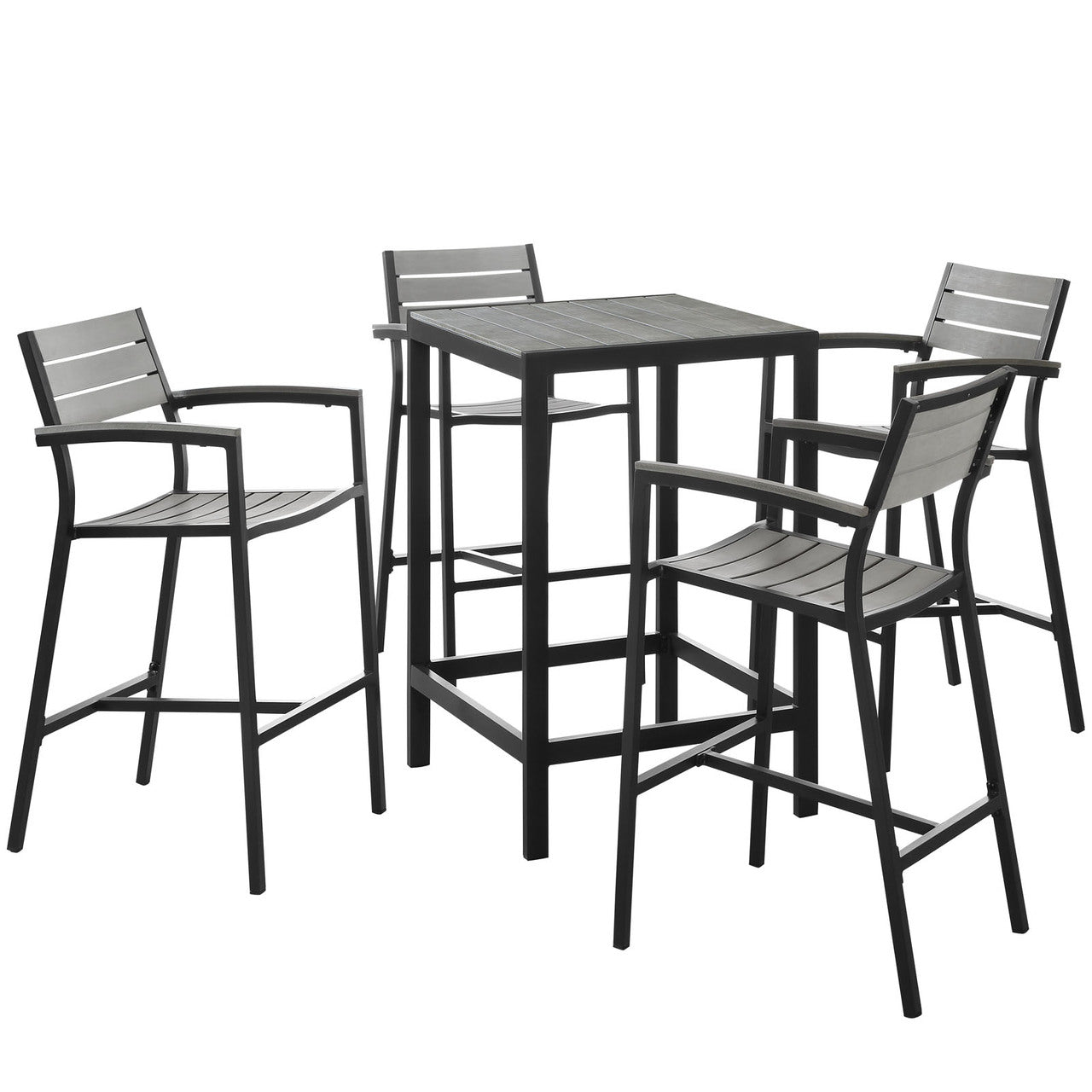 Maine 5 Piece Outdoor Patio Dining Set, Brown Grey, Steel