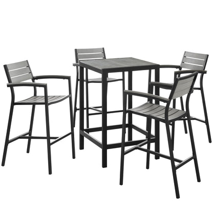 Maine 5 Piece Outdoor Patio Dining Set, Brown Grey, Steel
