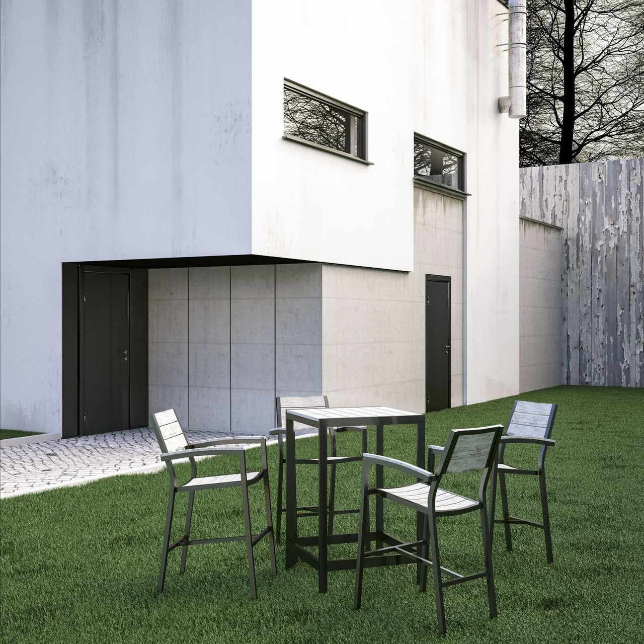 Maine 5 Piece Outdoor Patio Dining Set, Brown Grey, Steel