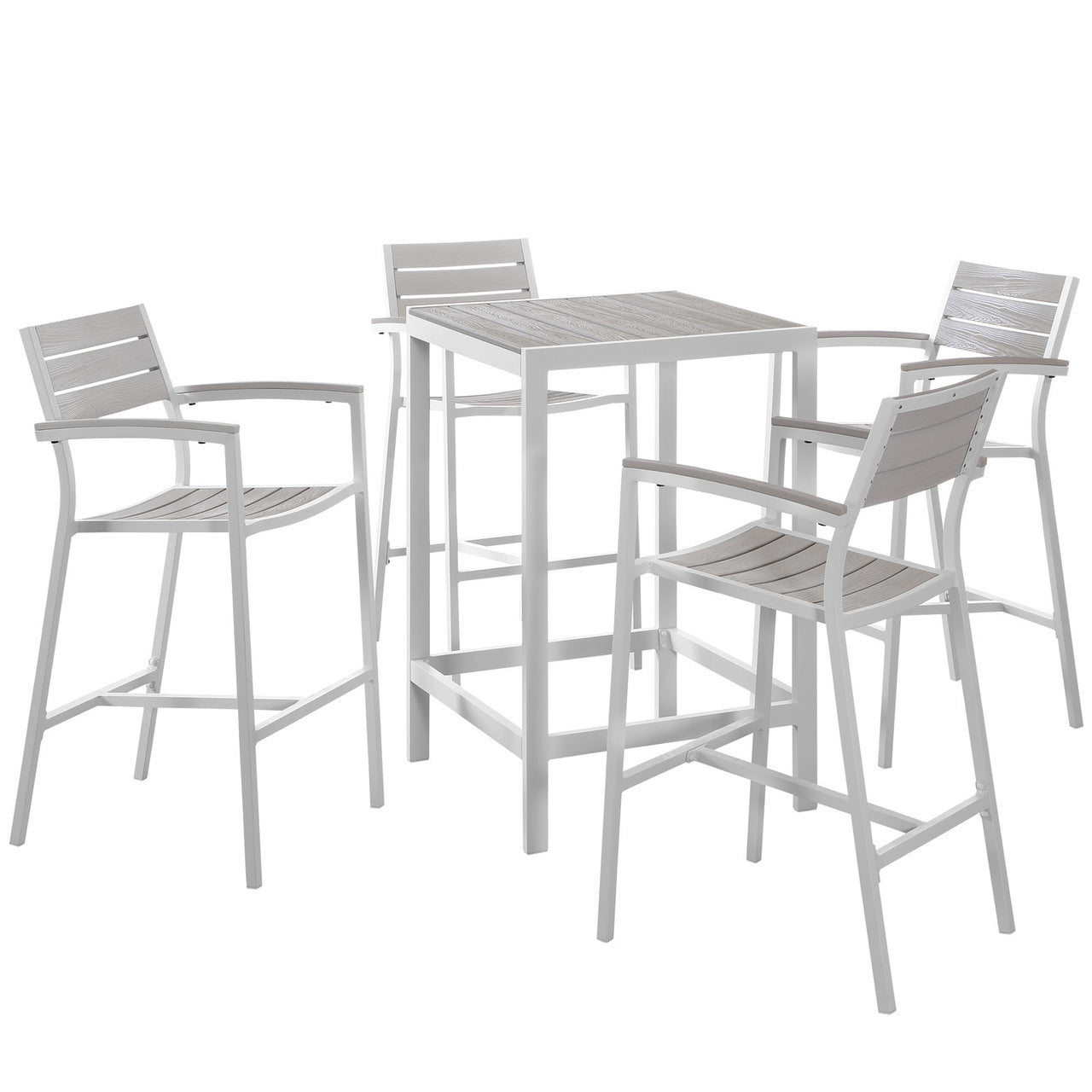 Maine 5 Piece Outdoor Patio Dining Set, White Light Grey, Steel