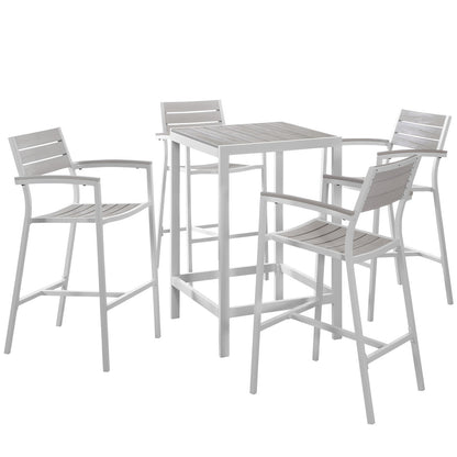 Maine 5 Piece Outdoor Patio Dining Set, White Light Grey, Steel