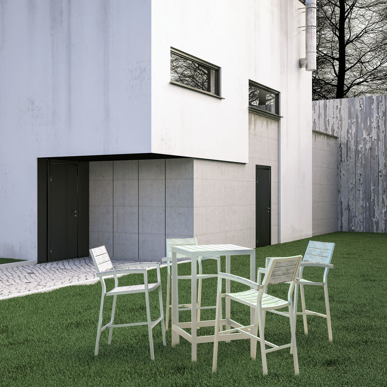 Maine 5 Piece Outdoor Patio Dining Set, White Light Grey, Steel