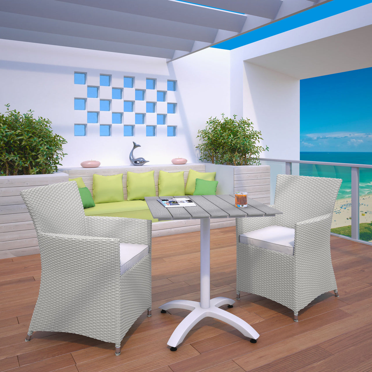 Junction 3 Piece Outdoor Patio Dining Set, Gray White Plastic