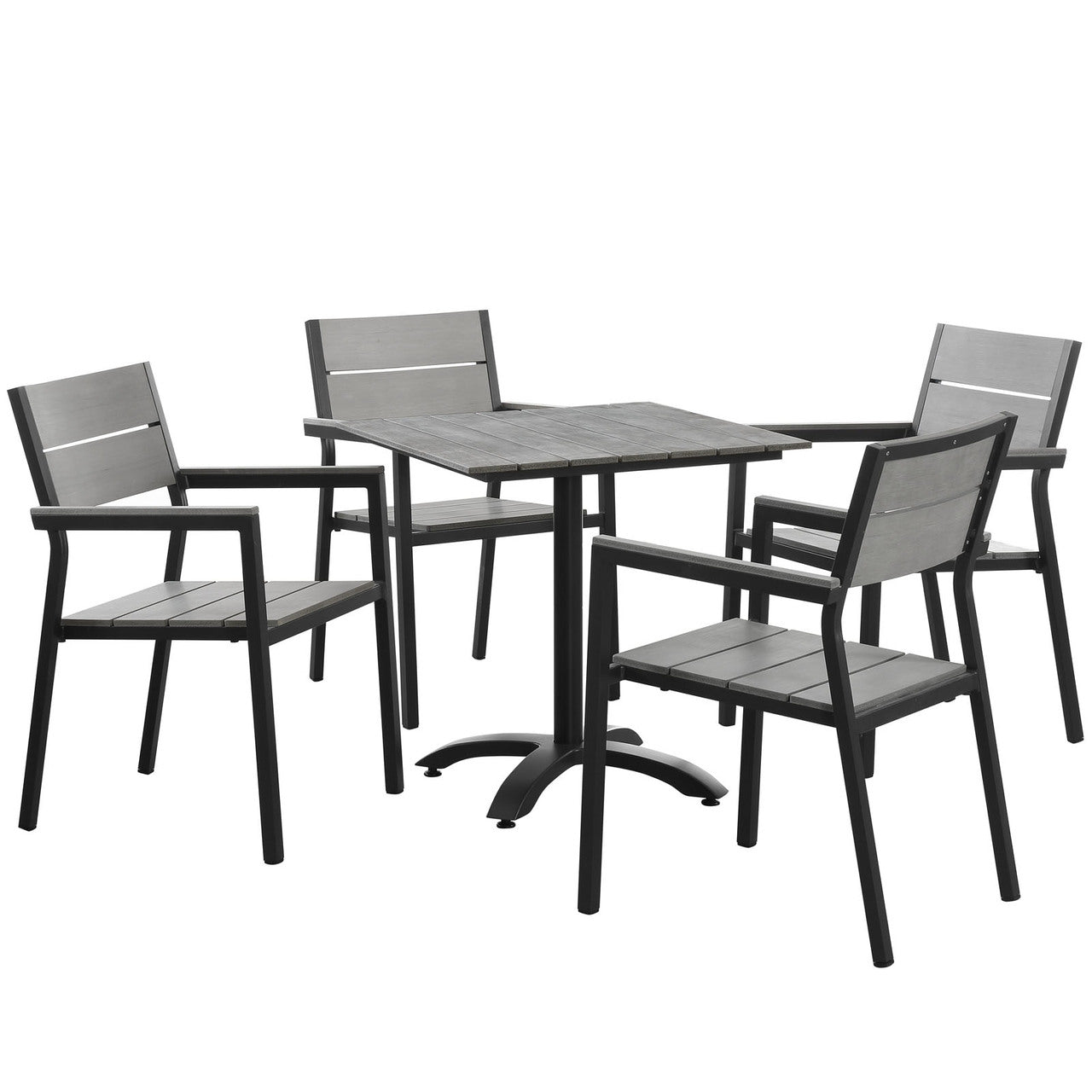 Maine 5 Piece Outdoor Patio Dining Set, Steel Brown Grey