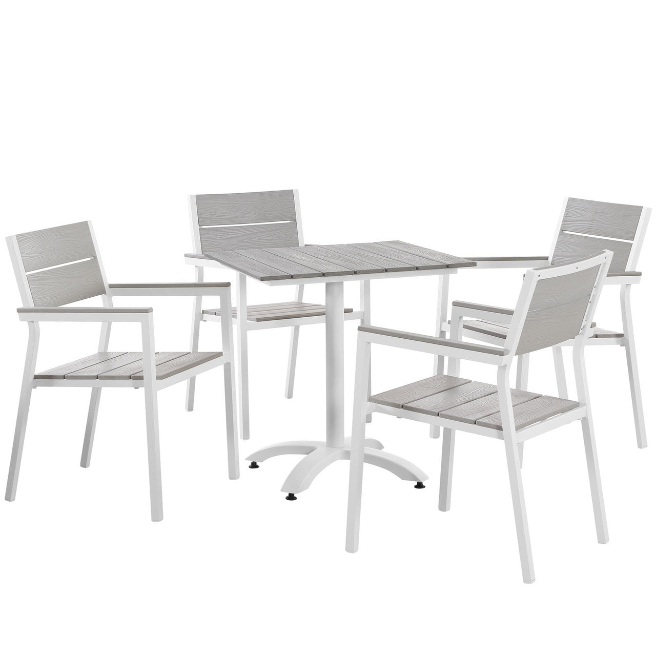 Maine 5 Piece Outdoor Patio Dining Set,  Steel White Light Grey