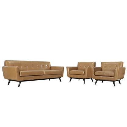 Engage 3 Piece Leather Living Room Set, Tan, Leather