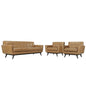 Engage 3 Piece Leather Living Room Set, Tan, Leather
