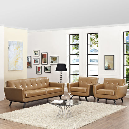 Engage 3 Piece Leather Living Room Set, Tan, Leather