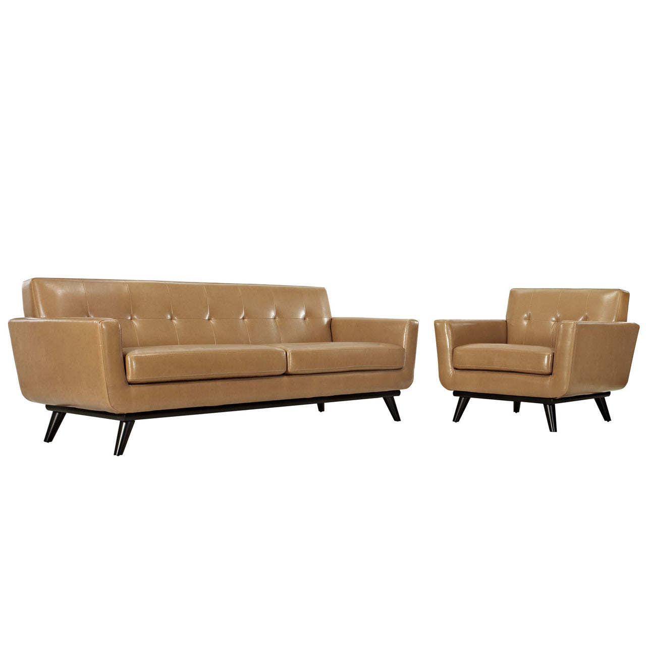 Engage 2 Piece Leather Living Room Set, Tan, Leather