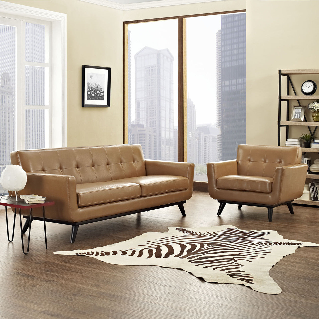 Engage 2 Piece Leather Living Room Set, Tan, Leather