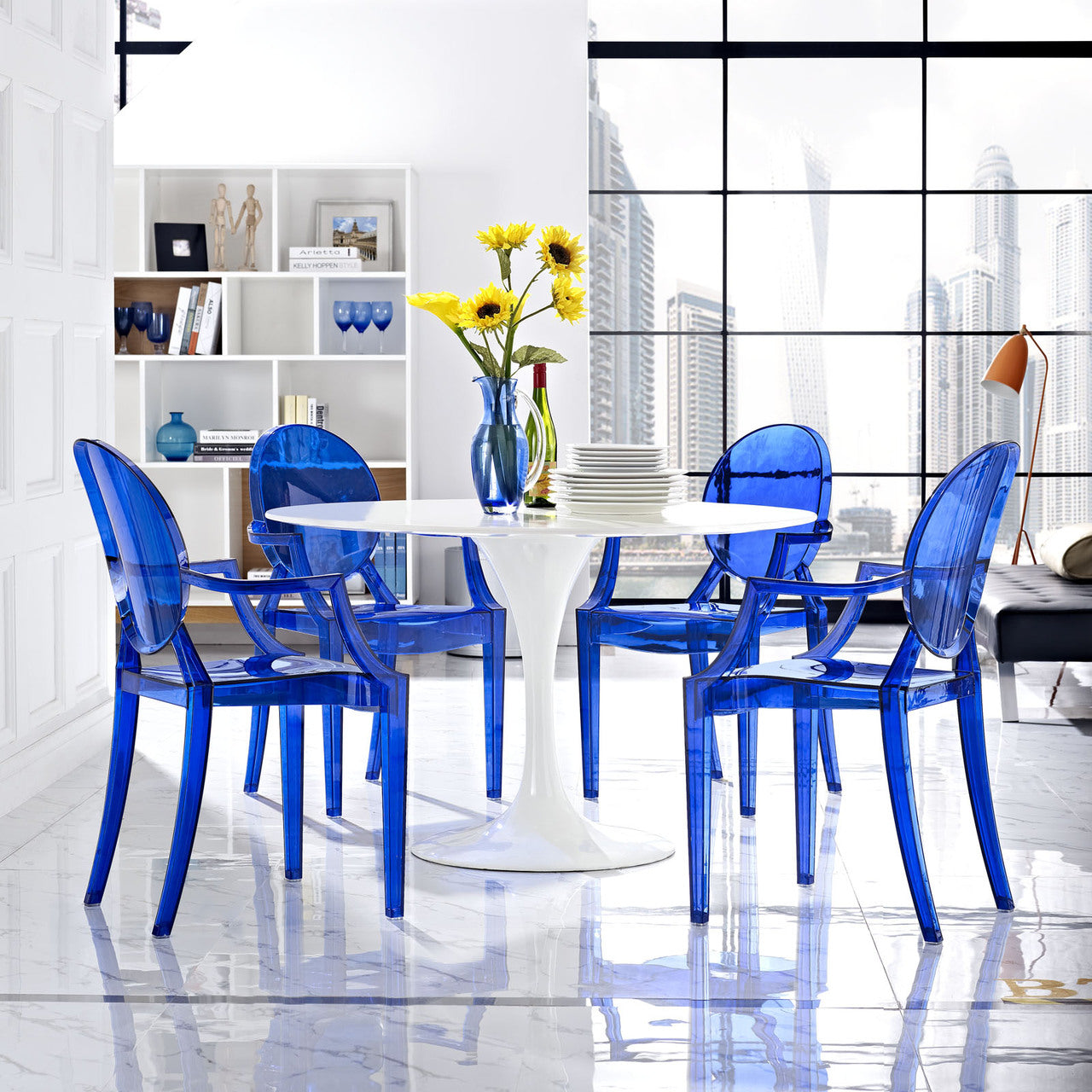 Casper Dining Armchairs Set of 4, Blue Plastic