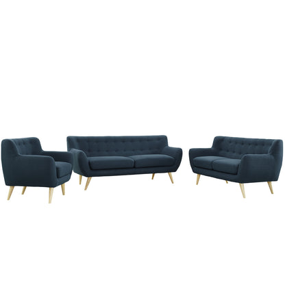Remark Three PCS Living Room Set, Navy, Fabric, Plywood