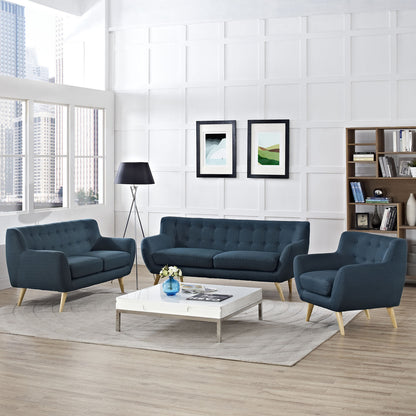 Remark Three PCS Living Room Set, Navy, Fabric, Plywood