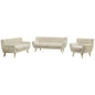 Remark 3 Piece Living Room Sofa and Loveseat and Armchair Set, Fabric, Beige 13294